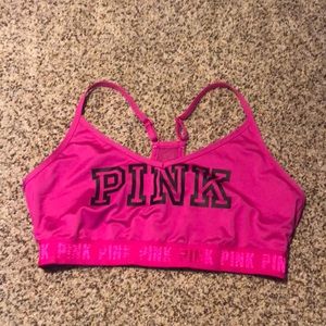 Used Victoria’s Secret Pink Active sports bra pink with black pink logo Sz XXL